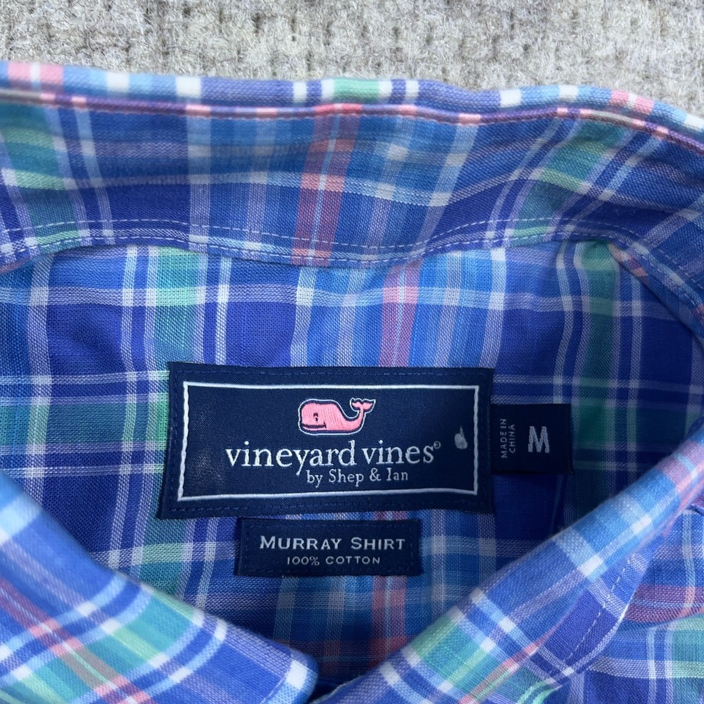 Vineyard Vines Murray Shirt Men Medium Blue Pink Button Up Cotton Preppy - Picture 3 of 11